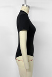 Casual Solid Color Patchwork Half A Turtleneck Skinny Bodysuits