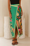 Vacation Floral Print Slit Irregular High Waist Full Print Bottoms