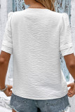 Casual Solid Color Buttons Embroidery V Neck Tops
