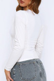 Casual Solid Color Ruched O Neck Tops