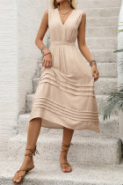 Casual Solid Color Pleated V Neck Sleeveless Dresses