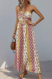 Casual Geometric Print Lace Up Contrast Strapless Jumpsuits