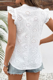 Casual Jacquard Hollow Out V Neck Tops