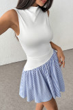 Casual Stripe Patchwork Contrast Half A Turtleneck Sleeveless Dresses
