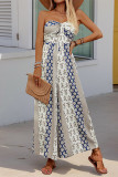 Casual Geometric Print Lace Up Contrast Strapless Jumpsuits