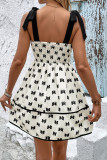 Vacation Bow printing Lace Up Contrast Square Neck Sling Dresses