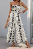 Casual Geometric Print Lace Up Contrast Strapless Jumpsuits