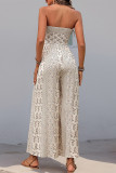 Casual Geometric Print Lace Up Contrast Strapless Jumpsuits