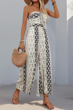 Casual Geometric Print Lace Up Contrast Strapless Jumpsuits
