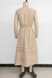 Casual Solid Color Pleated V Neck Sleeveless Dresses