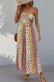 Casual Geometric Print Lace Up Contrast Strapless Jumpsuits