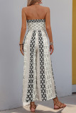 Casual Geometric Print Lace Up Contrast Strapless Jumpsuits