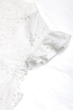 Casual Jacquard Hollow Out V Neck Tops