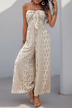 Casual Geometric Print Lace Up Contrast Strapless Jumpsuits