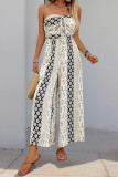 Casual Geometric Print Lace Up Contrast Strapless Jumpsuits