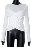 Casual Solid Color Ruched O Neck Tops