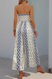 Casual Geometric Print Lace Up Contrast Strapless Jumpsuits