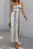 Casual Geometric Print Lace Up Contrast Strapless Jumpsuits