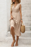 Casual Solid Color Pleated V Neck Sleeveless Dresses