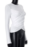 Casual Solid Color Ruched O Neck Tops