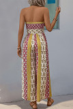 Casual Geometric Print Lace Up Contrast Strapless Jumpsuits