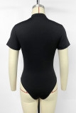 Casual Solid Color Patchwork Half A Turtleneck Skinny Bodysuits