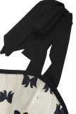 Vacation Bow printing Lace Up Contrast Square Neck Sling Dresses