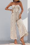 Casual Geometric Print Lace Up Contrast Strapless Jumpsuits