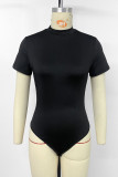 Casual Solid Color Patchwork Half A Turtleneck Skinny Bodysuits