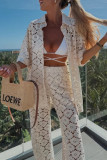 Sexy Solid Color Lace Buttons Turndown Collar Half Sleeve Two Pieces