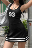 Sportswear Letters Patchwork Contrast U Neck Sleeveless Dresses