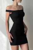Sexy Solid Color Off Shoulder Wrapped Skirt Dresses