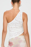 Sexy Solid Color Lace Draw String Sloping Shoulder Tops