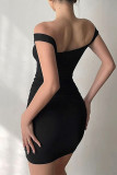 Sexy Solid Color Off Shoulder Wrapped Skirt Dresses