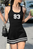 Sportswear Letters Patchwork Contrast U Neck Sleeveless Dresses
