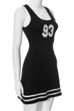 Sportswear Letters Patchwork Contrast U Neck Sleeveless Dresses