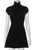 Casual Solid Color Patchwork Half A Turtleneck A Line Dresses
