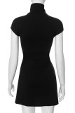 Casual Solid Color Patchwork Half A Turtleneck A Line Dresses