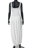 Sexy Solid Color Slit Ruched U Neck Long Dresses
