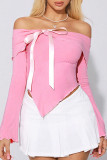 Sexy Solid Color Lace Up Contrast Off Shoulder Tops