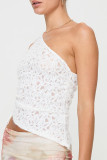 Sexy Solid Color Lace Draw String Sloping Shoulder Tops
