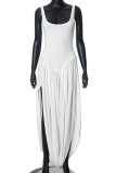 Sexy Solid Color Slit Ruched U Neck Long Dresses