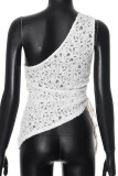 Sexy Solid Color Lace Draw String Sloping Shoulder Tops