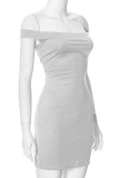 Sexy Solid Color Off Shoulder Wrapped Skirt Dresses