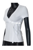 Sexy Solid Color Lace Up V Neck T-Shirts