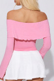 Sexy Solid Color Lace Up Contrast Off Shoulder Tops