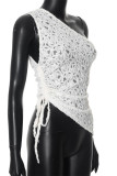 Sexy Solid Color Lace Draw String Sloping Shoulder Tops