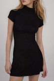 Casual Solid Color Patchwork Half A Turtleneck A Line Dresses