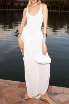 Sexy Solid Color Slit Ruched U Neck Long Dresses