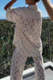 Sexy Solid Color Lace Buttons Turndown Collar Half Sleeve Two Pieces